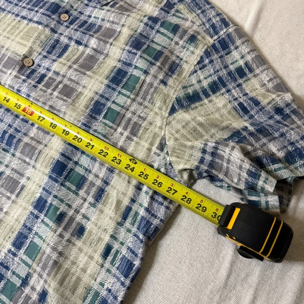 Tommy Bahama Button down Island Zone Shirt Mens XXL Blue Green Silk Blend Plaid